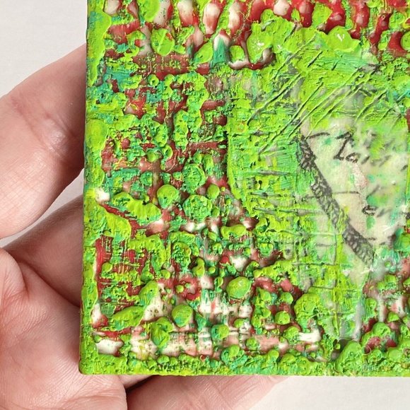 ATC ACEO Original 'Building Bridges' Encaustic Wax Collage Tristina Elmes - Picture 4 of 7